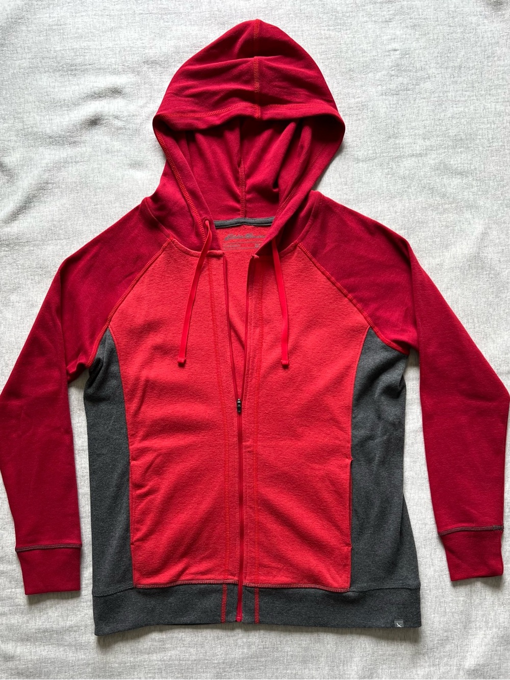 Eddie Bauer Red and Dark Gray Hoodie Top